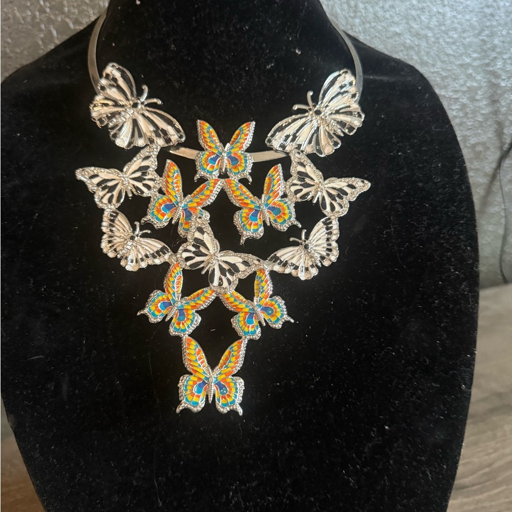 Sassy Jones Silver and Multicolor Butterfly Necklace